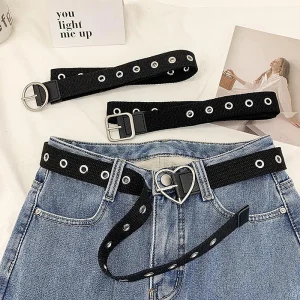 Ceinture en toile décorative unisexe, ceinture en alliage, coeur, carré, rond, struccreux, polyvalent, mode Ins Style, noir, jeans pour femmes