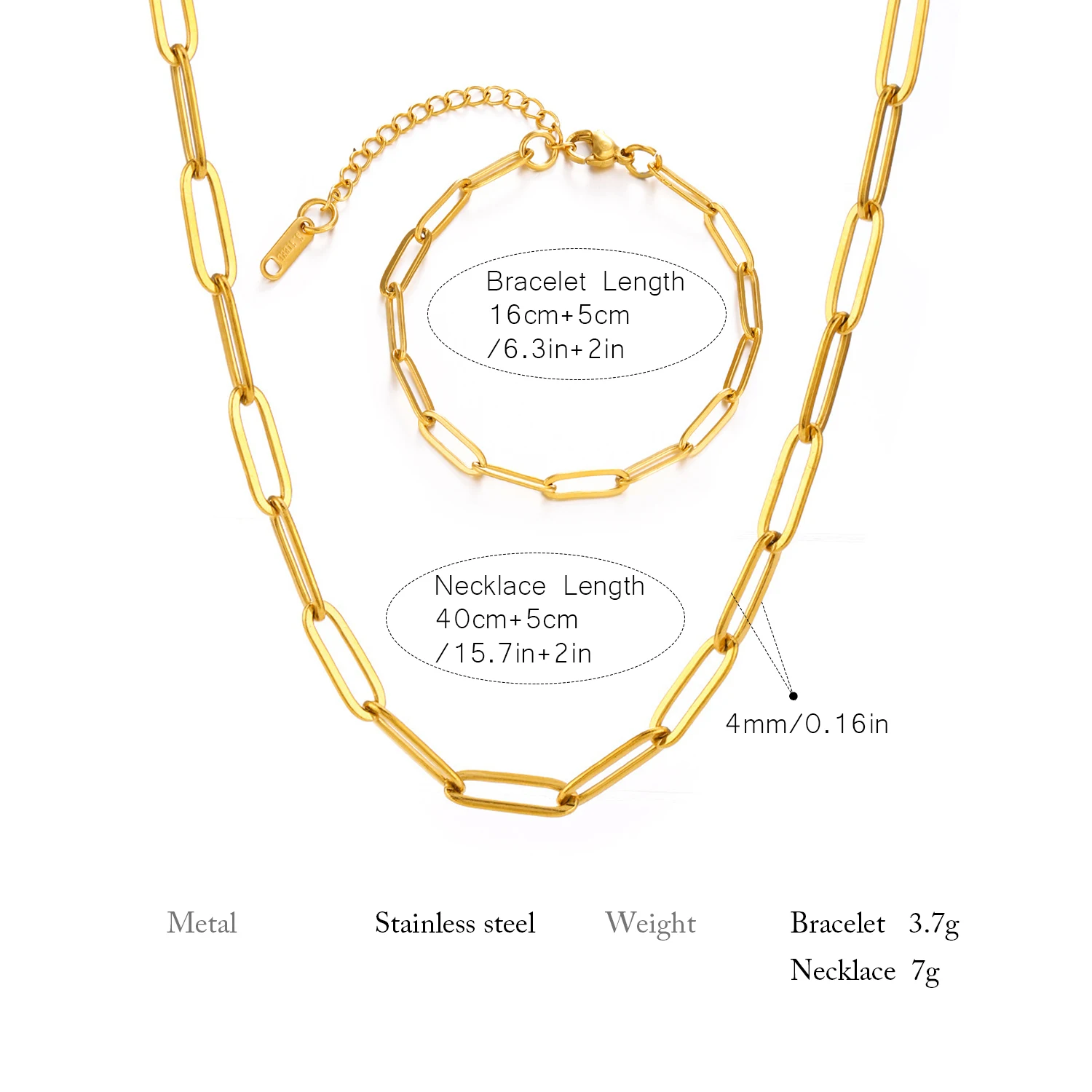 Collier en or minimaliste pour femme, bracelet trombone épais, bijoux imperméables, acier inoxydable, cadeau Hip Rock, document JONecklace