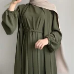 Nouveau Abaya ensemble tissu froissé ouvert Abaya + robe longue intérieure vêtements islamiques femmes musulmanes robes ensemble caftan turc Ramadan Eid