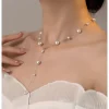 collier avec pendentif en perles d'eau douce naturelles, plaqué or 18 carats, bijoux élégants pour femmes