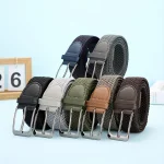 Pas de perçage requis, ceinture unisexe décontractée, ceinture tressée élastique polyvalente de taille multicolore avec fermeture à bouton confortable