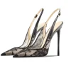 sandales à talons hauts en dentelle noire à bout pointu, talons fins et bouche peu profonde, confortables à porter avec juste un pied