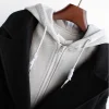 faux mélange de deux pièces à capuche pour femmes, optique tout match, chaud, style long, mode étudiante coréenne, décontracté, hiver