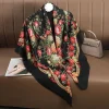 foulard carré de style ethnique de 140cm avec glands pour femmes, châle en sergé imprimé floral russe, écharpe hijab d'hiver