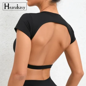 Veste sport femme,Haut de sport femme,Tee shirt sport femme,Sport femmes vêtements,Hearuisavy-Chemises de sport respirantes pour femmes, vêtements de yoga dos nu, entraînement sportif, haut de gym en Y