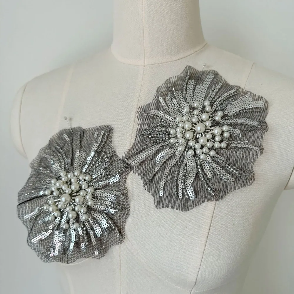 forme perles applique taille moyenne à la main perlée broderie applique délicate luxe vêtements applique robes de mariée
