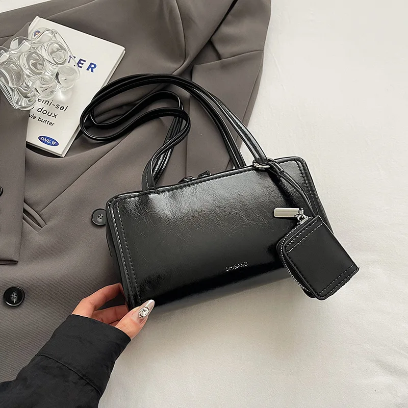 Sac à main marron en cuir PU pour femmes, petit sac texturé vintage, polyvalent, mode coréenne