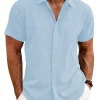chemise d'été à manches courtes pour hommes, couleur unie, revers, style plage, cardigan décontracté, chemise en polyester, nouvelle collection