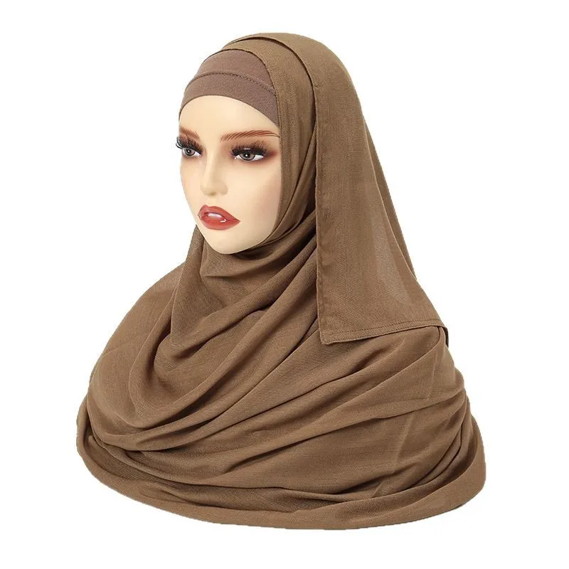 2 pièces ensemble modal hijab avec capuchon intérieur rayonne coton hijabs pour femmes plaine écharpe châles grande taille foulard islamique turban bandeau