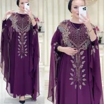 Abaya musulman robes pour femmes col rond perles caftan Robe de prière islamique afrique Robe en mousseline de soie Robe de soirée de vacances en vrac