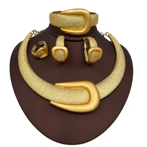 Ensemble de bijoux exagérés, couleur or dubaï, grand collier, Bracelet, grande boucle d&rsquo;oreille africaine, grand anneau, Bracelet large, bijoux de mariée, nouvelle collection 2025