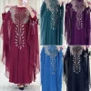 abaya musulman robes pour femmes col rond perles caftan robe de prière islamique afrique robe en mousseline de soie robe de soirée de vacances en vrac