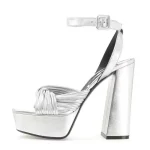 Sandales argentées de style minimaliste européen et américain pour femmes, chaussures d&rsquo;été imperméables, plate-forme droite, ceinture, talon strucoptique, chaussures simples