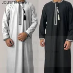 Hommes musulmans à manches longues Robe pull Aman Abaya Jubba Thobe pour hommes saoudien arabe caftan Islam vêtements Rayer Robe Afghan mâle