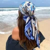 foulard carré en satin pour femmes musulmanes, hijab élégant, imprimé 2025, foulard en soie, châle, bandeau, poignée, accessoires pour cheveux, bandana