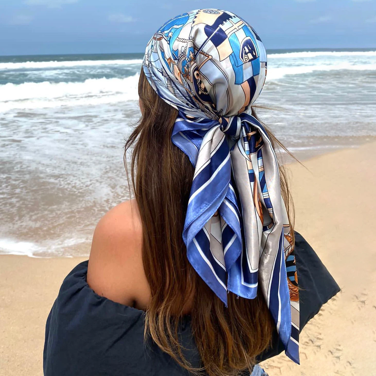 foulard carré en satin pour femmes musulmanes, hijab élégant, imprimé 2025, foulard en soie, châle, bandeau, poignée, accessoires pour cheveux, bandana