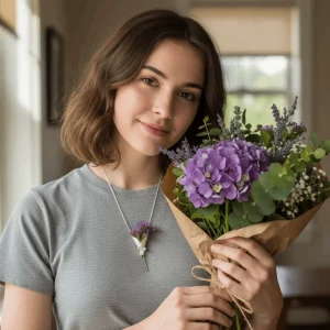 Collier Bouquet de fleurs en argent, nœud en cuivre, chaîne de clavicule, nœud géométrique, bijoux pour la saint-valentin