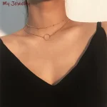 Chaîne de petites perles moderne et Simple, pendentif rond ajouré à deux couches, collier ras du cou pour femmes
