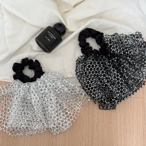 Bande de cheveux brillante, jupe française creuse à paillettes, style ballet, accessoires pour cheveux doux, corde à cravate en caoutchouc, accessoires coréens pour femmes