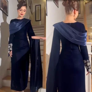 Robe de soirée à col rond personnalisée, perles d&rsquo;Arabie Saoudite, robes mi-longues, occasion sur mesure, A-ligne, fête de mariage