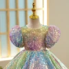 robe à paillettes ombrées pour filles, scintillante pastel, manches bouffantes, vêtements de fête d'anniversaire pour filles