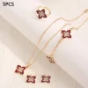 Ensemble de bijoux à quatre feuilles pour femmes, diamant intégré à la mode, collier élégant, bague, boucles d&rsquo;oreilles, accessoire à main, Design haut de gamme