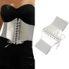 ceinture corset argentée y2k, sous le buste, large, push up, pour femmes, ceinture élastique pour robe b85d