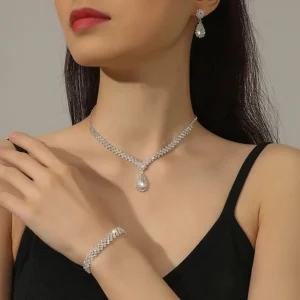 Ensemble de bijoux de mariée de luxe en forme de goutte d&rsquo;eau, collier et boucles d&rsquo;oreilles en Zircon élégant, tempérament exquis, Bracelet en strass pour filles