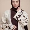 abaya musulman couleur abricot, broderie de manchette florale exquise, mélange d'élégance et de mode intemporelles pour le ramadan islamique