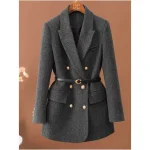 Marron avec ceinture une veste en laine Vintage pour les femmes automne et hiver 2025 nouveau populaire saisonnier vert tempérament haut femme Blazer