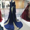 caftan marocain bleu caftan robes de soirée musulmanes a ligne manches longues appliques dubaï arabe abaya robe islamique personnalisée