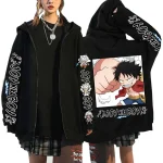 Hommes Anime une pièce Harajuku sweat à capuche avec fermeture éclair 2025 automne hiver Streetwear Vintage pull surdimensionné femmes à manches longues haut unisexe