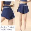 short de sport respirant 2 en 1 pour femmes, doublure intérieure, short d'entraînement taille haute, poches latérales pour téléphone, ceinture élastique