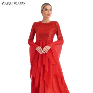 Robe de spectacle de danse lyrique liturgique à paillettes brillantes pour femmes, tunique de culte patchwork, robe à manches évasées, vêtements de danse modernes