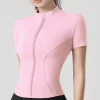femme yoga veste haute élastique yoga à manches courtes manteau col montant serré sport manteau nu fitness à manches courtes femme