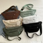Sac de taille décontracté de grande capacité pour femmes, sac de poitrine à bandoulière en velours côtelé marron, sac de ceinture antivol pour loisirs voyage, sac banane