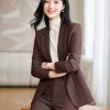 costume marron pour femme, blazer et pantalon slim, haut de gamme, tenue de travail, nouvelle collection automne 2024