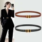 Ceinture à boucle en chaîne en métal pour femmes, couleur unie, fines bretelles réglables en cuir PU, pantalons en jean, ceinture décorative sauvage