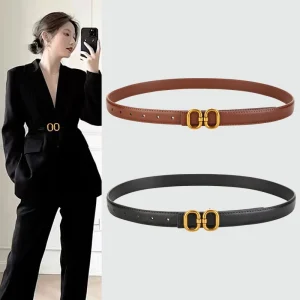 Ceinture à boucle en chaîne en métal pour femmes, couleur unie, fines bretelles réglables en cuir PU, pantalons en jean, ceinture décorative sauvage
