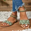 sandales plates à décoration florale pour femmes, chaussures de plage légères et confortables, à la mode, robe florale blanche, été 2025