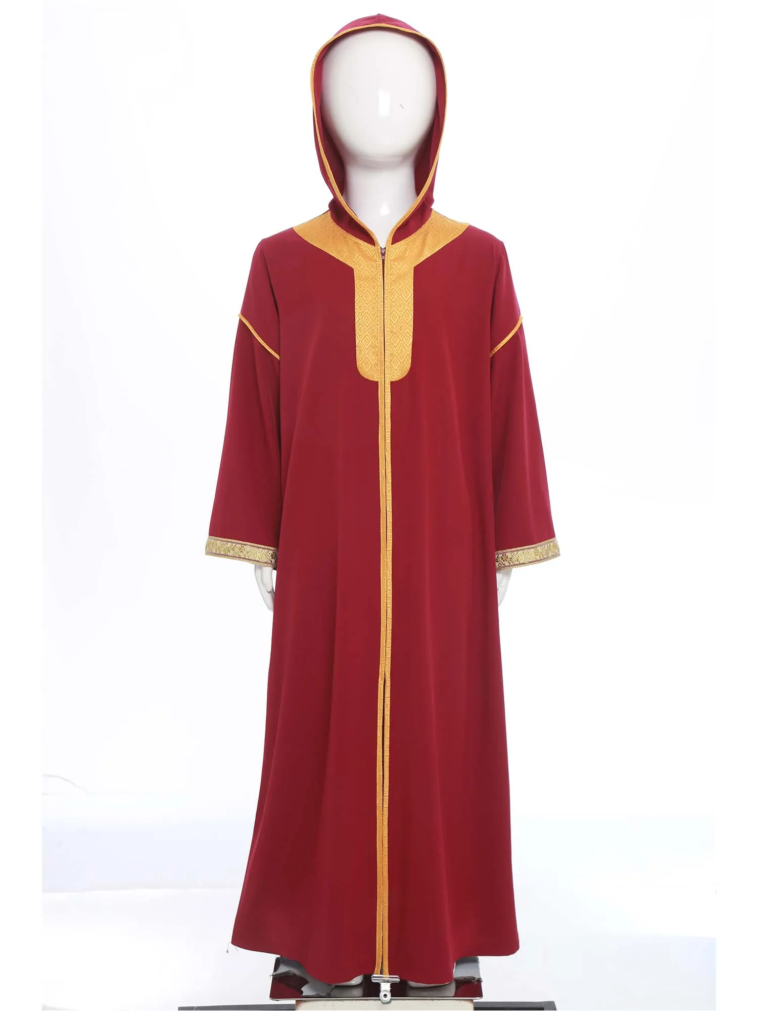 garçons filles musulman abaya robe à capuche arabe moyen orient islamique ramadan prière costume à manches longues zip or broderie robe caftan