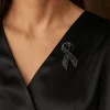strass cristal ruban noir broche sensibilisation mélanome cancer funérailles épingle commémorative épinglette vintage deuil badge broche