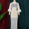 robe africaine dashiki Élégante en dentelle blanche pour femme, maxi, ajourée, mode musulmane, abaya, vêtements de ixde dubaï