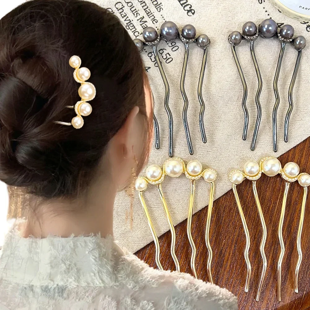 Épingles à cheveux coréennes en forme de U pour femmes, pinces à cheveux en perles de Style élégant, fourchettes en métal, épingles à cheveux en perles Vintage, outils de coiffure, cadeaux