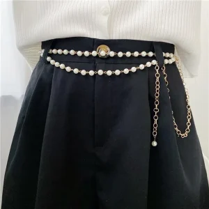 Ceintures à pampilles en perles d&rsquo;imitation superposées, chaînes sur pantalons, robe à la mode, chaînes de taille pour femmes, accessoires cadeaux pour femmes