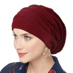 Mode couleur unie femmes froissé Hijab Turban élastique doux chimiothérapie casquette Polyester Baggy bonnets Bonnet
