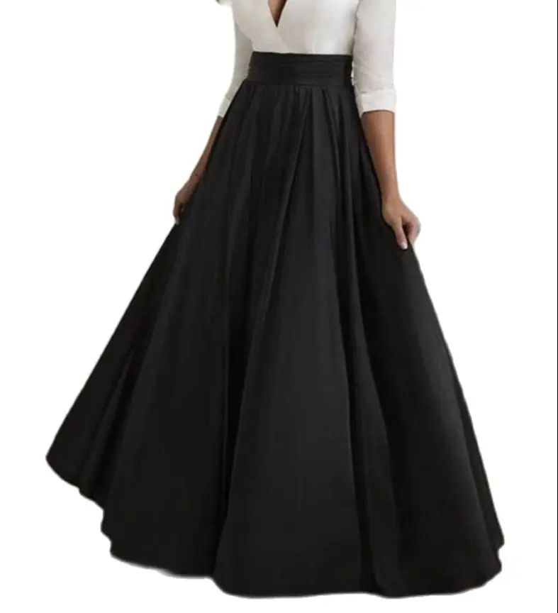Jupe maxi en satin noir pour femme, taille haute, ligne A, longueur au sol, jupes longues formelles pour dame de bureau, jupe de soirée vintage, Saia