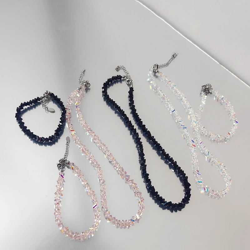 Bracelet de perles irrégulières en cristal Transparent brillant pour femmes, chaîne en verre rose multicolore coréenne sur la main, bijoux cadeaux pour filles