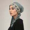 nouveau dentelle broderie instantanée hijab pour les femmes musulmanes cristal chanvre bonnet élastique cravate dos sous capuchon casquette intérieure solide base chapeau turban