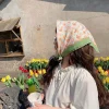 foulard en soie respirant pour printemps, foulard en coton imprimé de fleurs à séchage rapide, absorption de la sueur, écharpe hijab carrée colorée
